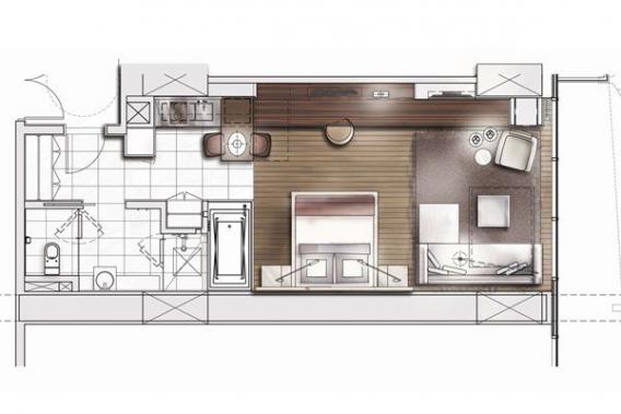 Studio floor plan at Palms Place